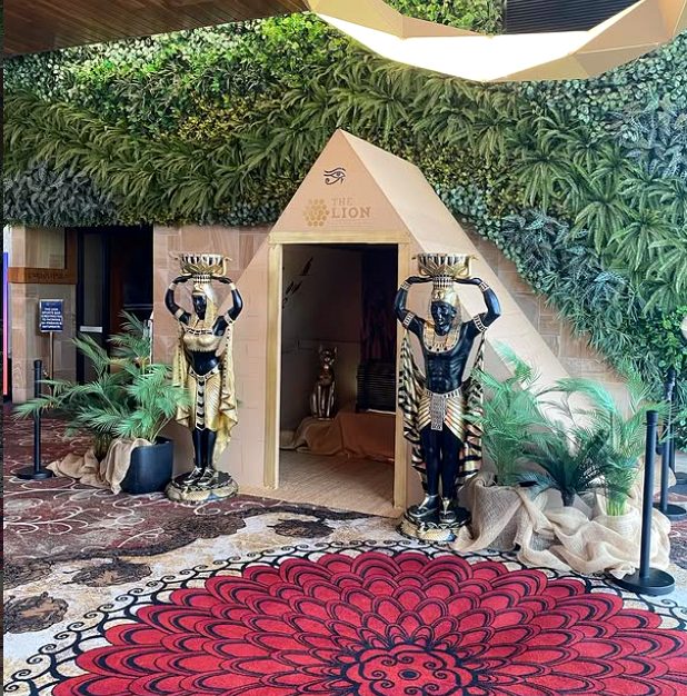 Egyptian-themed entrance display at The Lion