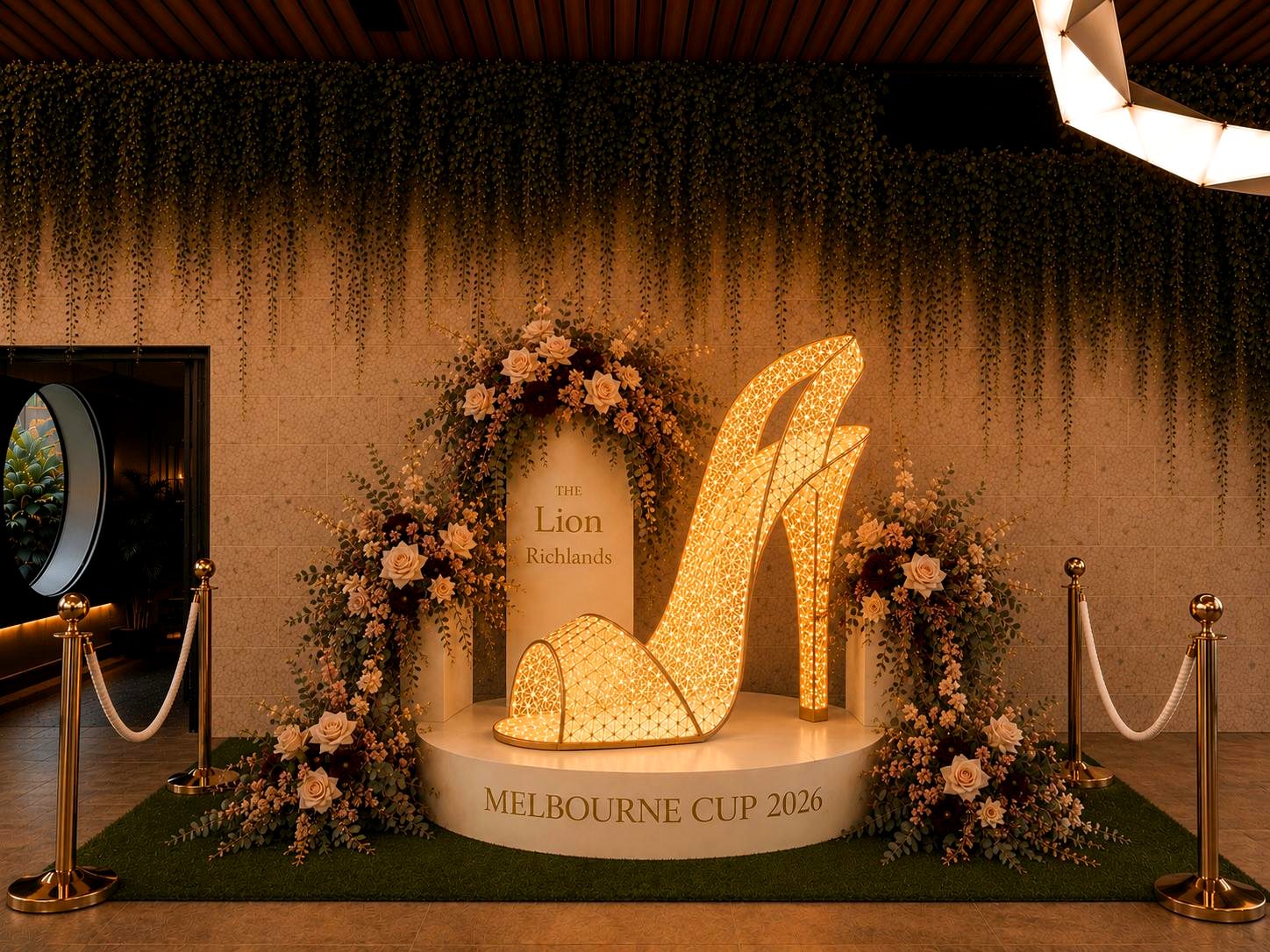 Illuminated floral high heel display for Melbourne Cup at The Lion Richlands