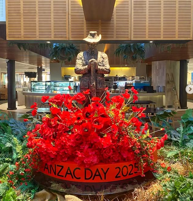 ANZAC Day 2025 poppy tribute display in a shopping centre